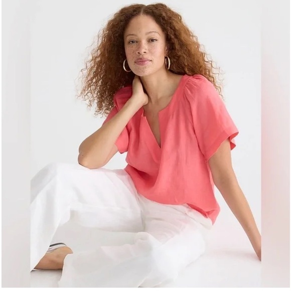 J.Crew Flutter-Sleeve Linen V-neck Top White Size M - Picture 4 of 4